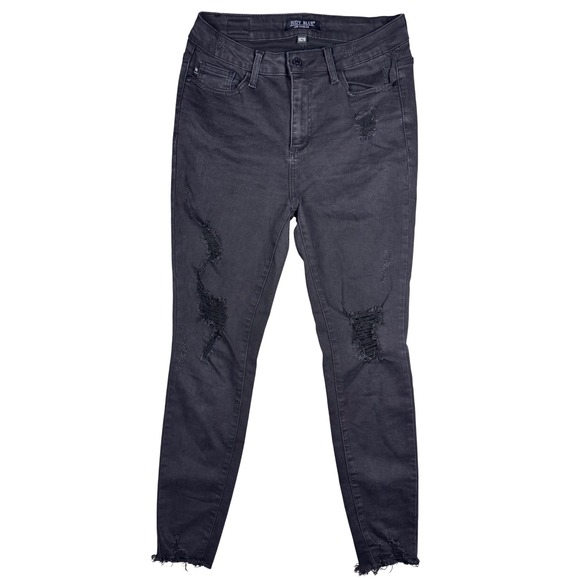 Judy Blue Womens Distressed Ankle Skinny Jeans Hugh Rise Black Wash Size 9/29 - Picture 1 of 14